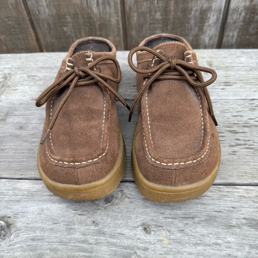 EUC Ellemenno Brown Suede Mules Clogs Woman’s Size 7 Gum Sole 80s Vintage